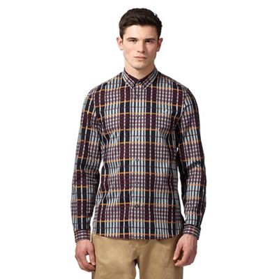Fred Perry Navy twill check print button-down shirt
